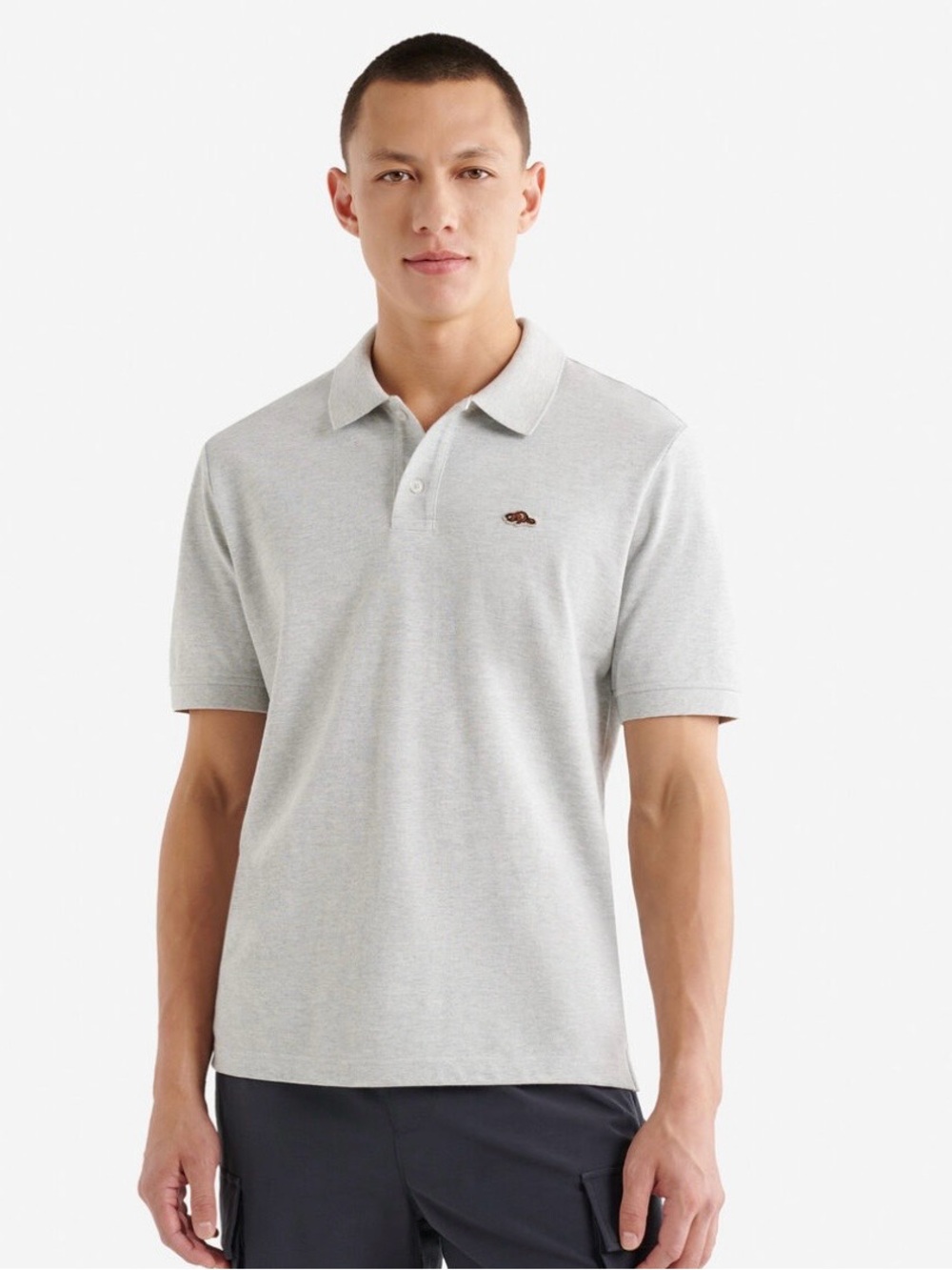Roots Clothing Beavermark Pique Polo SZ LG Color Athletic Gray Mix Mens NWT
